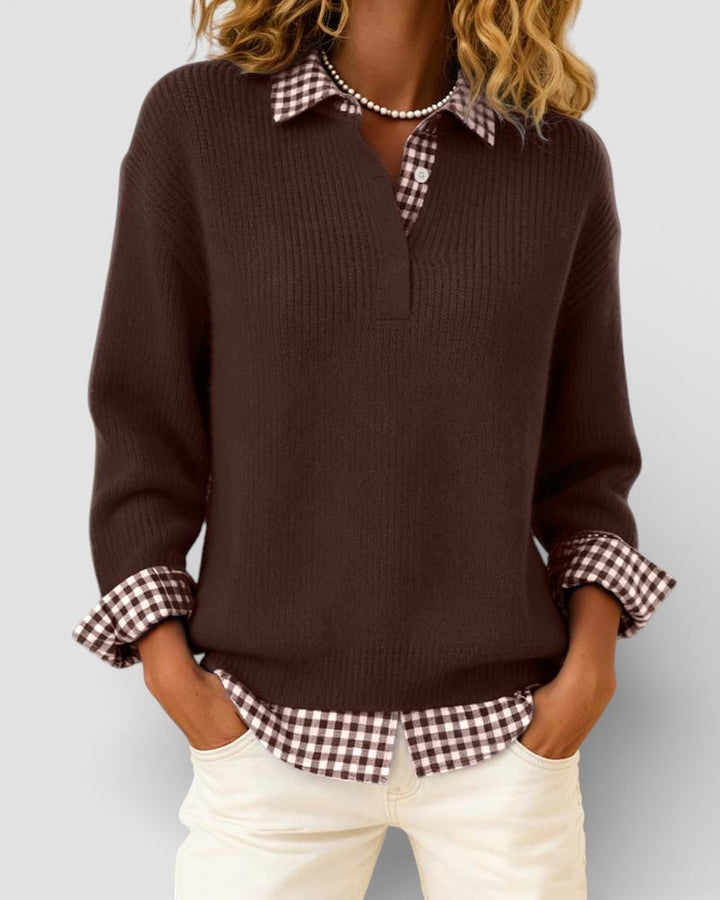 Alicia™ | Knitted Jumper with plaid detail